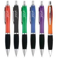 Gel writing pen with translucent barrel, black rubber grip and chrome... from...