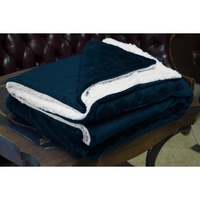 NAVY MINK SHERPA BLANKET WITH EMBROIDERY
