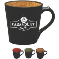 14 oz. ceramic mug with black satin exterior and reactive glaze... from ASI...