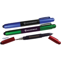 Compact reversible screwdriver and ballpoint pen with metallic caps and...