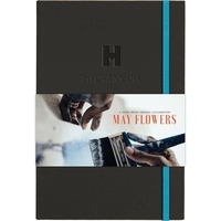 5.5x8.5 matte black journal with colored edges, inside covers and elastic......