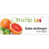 Full color name badge. 1 1/4"H x 3"W, Digitally imprinted.... from ASI 81500...