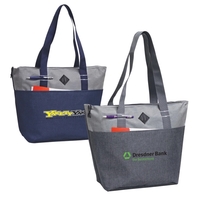 Fashionable zip tote in heather poly canvas. Open pockets for... from ASI...