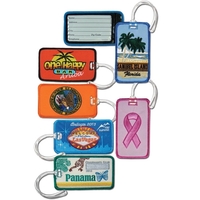 2 1/2" x 4 1/2" luggage tag that's embroidered on one... from ASI 90160...