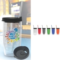 15 ounce acrylic plastic, double-walled tumbler with snap-on lid and...