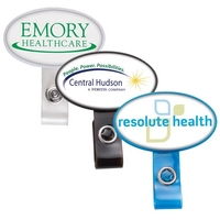 Badge holder with oval shape decorating area and swivel bulldog clip,... from...