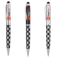 Beautifully heavy checkered metal twist action pen with stylus. Chrome...