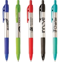 Plunger action ballpoint pen with shimmering silver barrel, super-smooth...