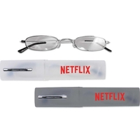 Reading glasses in silver plastic carrying case with pocket clip.... from ASI...