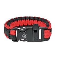 Black and red 9.5" x 1" paracord emergency bracelet and whistle... from ASI...