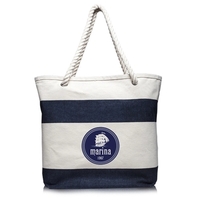 Striped canvas tote bags made of 16 oz. strong canvas material... from ASI...