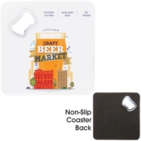 Drink coaster/bottle opener combination with cushioned bottoms and a...