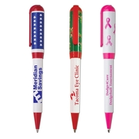 Twist action retractable pen with pre-decorated cap design... from ASI 58805...