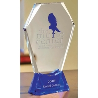 8.5" x 5.5" award that's made of blue and clear glass.... from ASI 71920...
