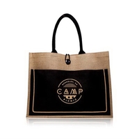 Laminated jute tote bag with cotton pocket that measures 17.75" W... from ASI...
