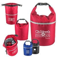 600 denier bucket-shaped cooler bag with heat-sealed PEVA lining and front......
