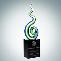 Mouth-blown glass harmony award with blue and yellow accents measures 12"......
