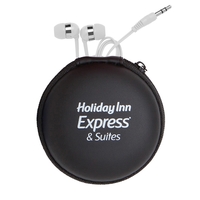 White earphones with chrome trim in a round EVA foam material... from ASI...