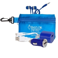 A wall charger, mini car charger, USB cable, and earphones in... from ASI...