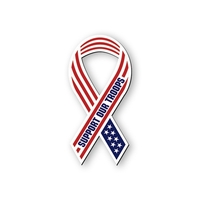 Support Our Troops with stars and stripes design awareness ribbon shape......
