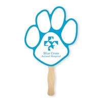 Sandwich style stock shape Paw hand fan with wood handle attached... from ASI...