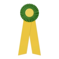 Rosette with two streamers 1 5/8" angled, 11" total length.... from ASI 93520...