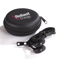 46" long blue earbuds with a 3.5mm connector, packed inside a... from ASI...