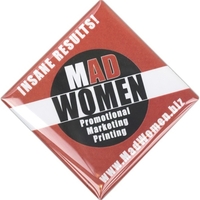 Gloss finished, diamond-shaped button with a standard safety pin back.......