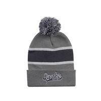 12" Striped Beanie with Cuff And Pom