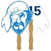Digital printed pirate shape auction fan with visible wooden stick.... from...