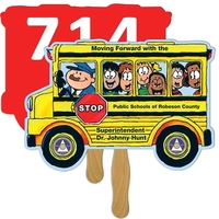 Digital printed bus shape auction fan with visible wooden stick.... from ASI...