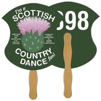 Digital printed badge shape auction fan with visible wooden stick.... from...