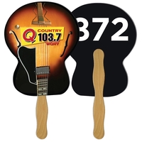 Digital printed guitar shape auction fan with visible wooden stick.... from...