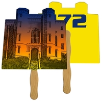 Digital printed castle shape auction fan with visible wooden stick.... from...