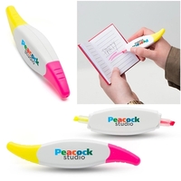 Double-sided highlighter with white casing, neon accents, and two different...