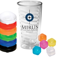 Set of colorful reusable ice cubes and an Avalon clear tumbler.... from ASI...