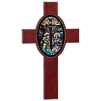 Customizable 8" x 13" x 0.5" rosewood cross with ceramic oval... from ASI...