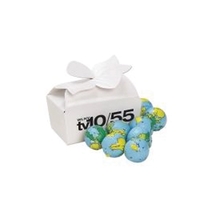 Eight chocolate Earth balls inside a small gift box with bow... from ASI...