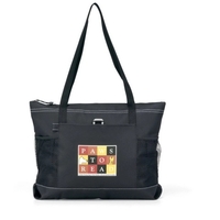 Zippered tote bag with mesh pockets and 29.5" shoulder straps.... from ASI...