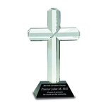 8.5" Crystal Cross on Black Pedestal Base