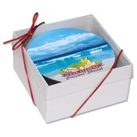 4 piece wood coaster set in decorative white box with clear... from ASI 72521...