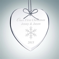 Gem-cut heart-shaped glass ornament made of clear glass measures 3 1/2"......