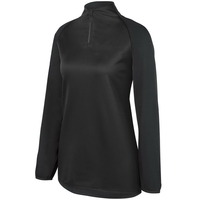 Ladies' 100% polyester pullover with contrast color front panel, quarter-zip...