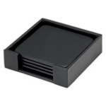 Black Leatherette Square Coaster Set