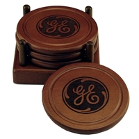 Round wood 4 coaster set with wood holder.... from ASI 88156 Solid Dimensions...