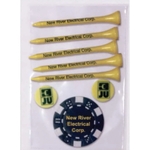 Golf Tee PolyBag Combo Pack w/5 Tees, 2 Markers & Poker Chip