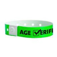 Age Verified Neon Green design plastic wristbands. Secure, one time use,......