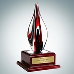 Art Glass Red Contemporary Award with Rosewood Base