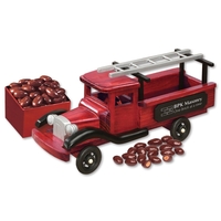collectible wooden 1940-era pick-up truck with chocolate covered almonds......