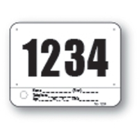 Pin on numbers with black 2.75" numerals and rounded corners.... from ASI...